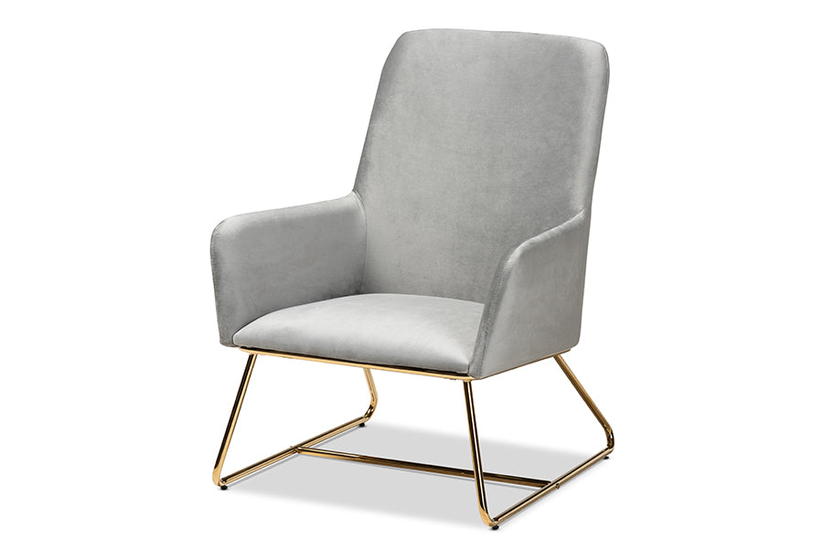 Baxton Studio Sennet Glam and Luxe Grey Velvet Fabric Upholstered Gold Finished Armchair