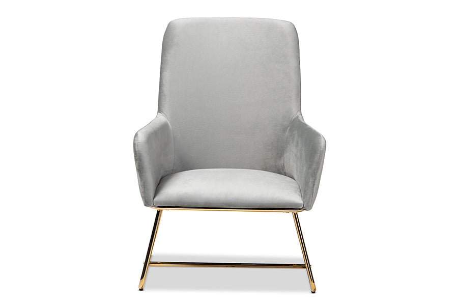 Baxton Studio Sennet Glam and Luxe Grey Velvet Fabric Upholstered Gold Finished Armchair
