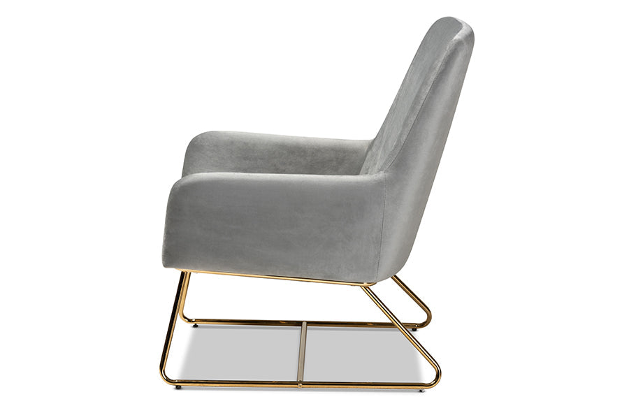 Baxton Studio Sennet Glam and Luxe Grey Velvet Fabric Upholstered Gold Finished Armchair