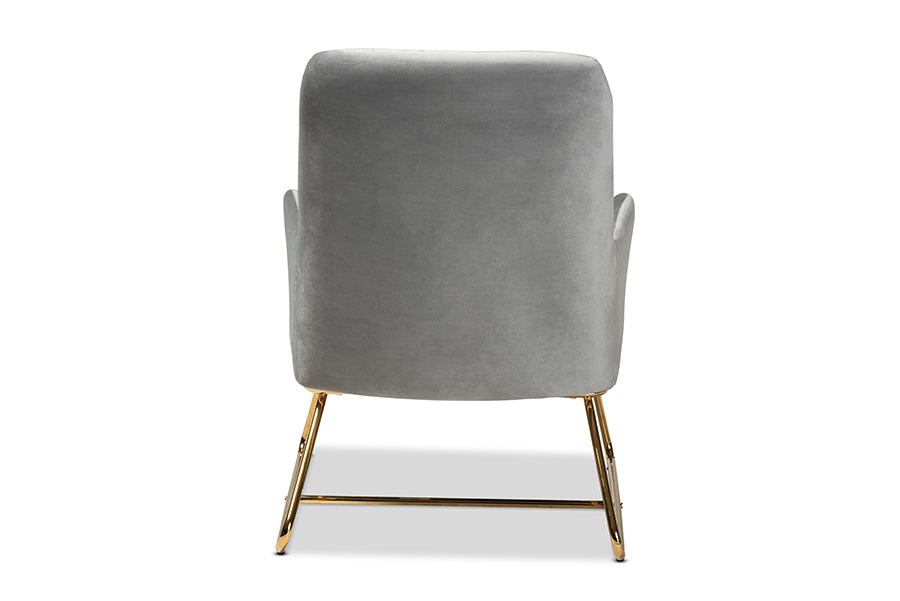 Baxton Studio Sennet Glam and Luxe Grey Velvet Fabric Upholstered Gold Finished Armchair