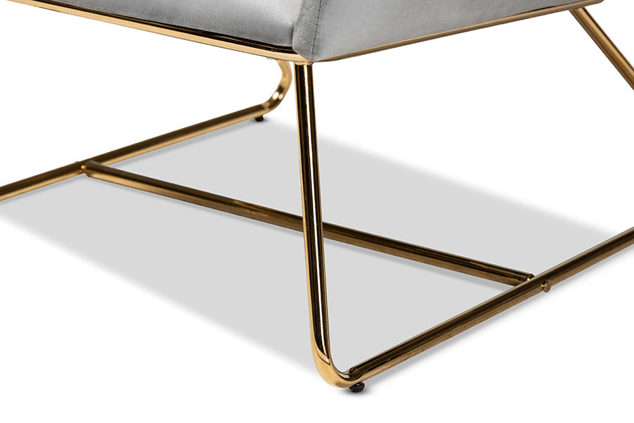 Baxton Studio Sennet Glam and Luxe Grey Velvet Fabric Upholstered Gold Finished Armchair