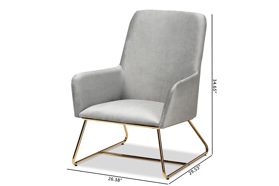Baxton Studio Sennet Glam and Luxe Grey Velvet Fabric Upholstered Gold Finished Armchair