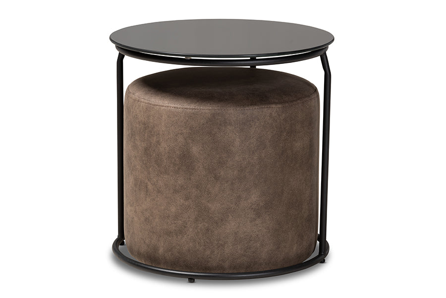 Baxton Studio Kira Modern and Contemporary Black with Grey and Brown 2-Piece Nesting Table and Ottoman Set