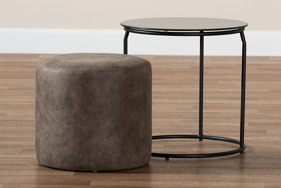 Baxton Studio Kira Modern and Contemporary Black with Grey and Brown 2-Piece Nesting Table and Ottoman Set