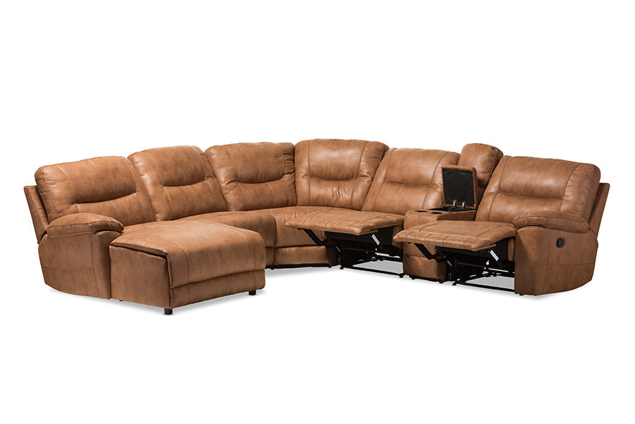 Baxton Studio Mistral Modern and Contemporary Light Brown Palomino Suede 6-Piece Sectional with Recliners Corner Lounge Suite