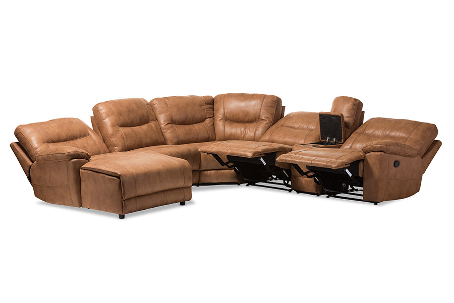 Baxton Studio Mistral Modern and Contemporary Light Brown Palomino Suede 6-Piece Sectional with Recliners Corner Lounge Suite