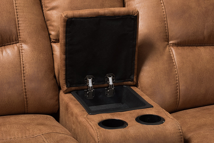 Baxton Studio Mistral Modern and Contemporary Light Brown Palomino Suede 6-Piece Sectional with Recliners Corner Lounge Suite