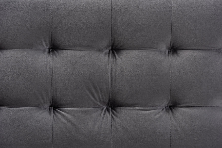 Baxton Studio Roanoke Modern and Contemporary Grey Velvet Fabric Upholstered Grid-Tufted Storage Ottoman Bench