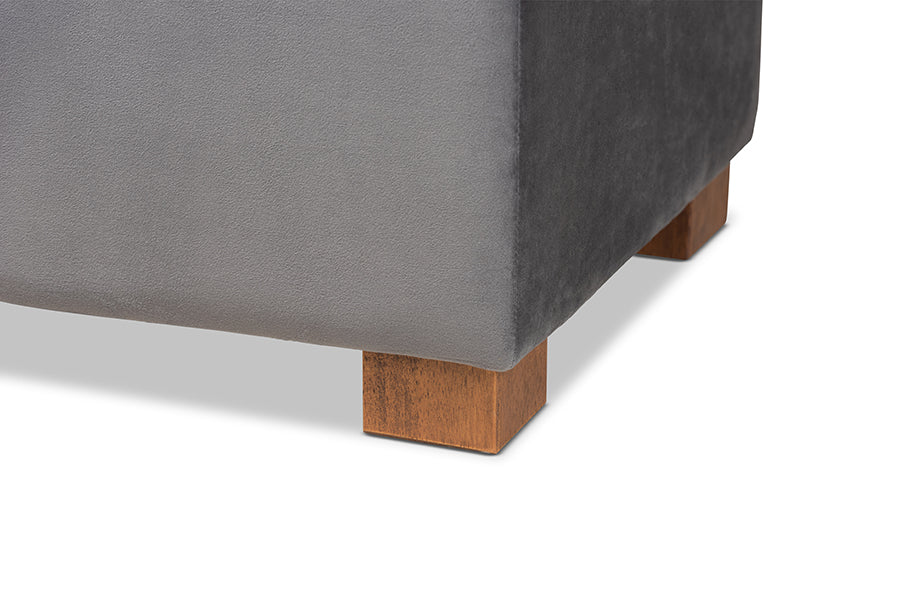 Baxton Studio Roanoke Modern and Contemporary Grey Velvet Fabric Upholstered Grid-Tufted Storage Ottoman Bench