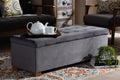 Baxton Studio Roanoke Modern and Contemporary Grey Velvet Fabric Upholstered Grid-Tufted Storage Ottoman Bench