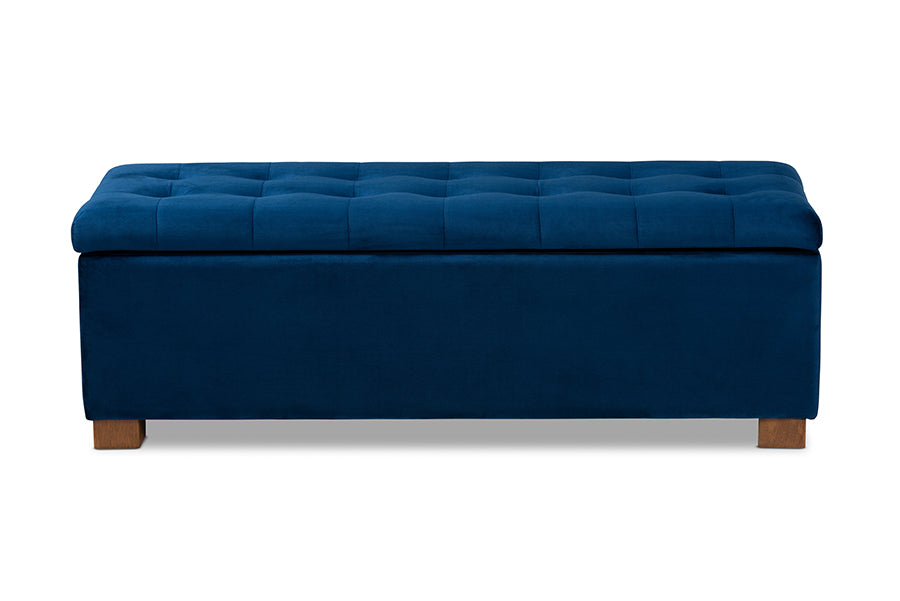 Baxton Studio Roanoke Modern and Contemporary Navy Blue Velvet Fabric Upholstered Grid-Tufted Storage Ottoman Bench