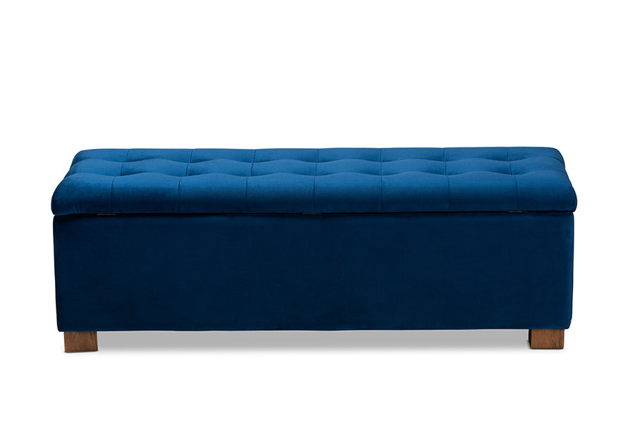 Baxton Studio Roanoke Modern and Contemporary Navy Blue Velvet Fabric Upholstered Grid-Tufted Storage Ottoman Bench