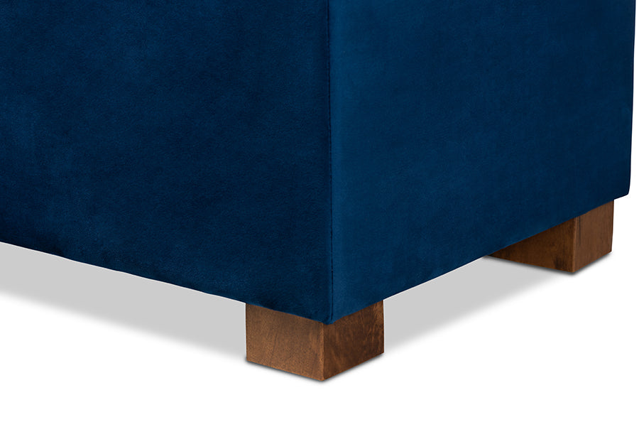 Baxton Studio Roanoke Modern and Contemporary Navy Blue Velvet Fabric Upholstered Grid-Tufted Storage Ottoman Bench