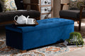 Baxton Studio Roanoke Modern and Contemporary Navy Blue Velvet Fabric Upholstered Grid-Tufted Storage Ottoman Bench