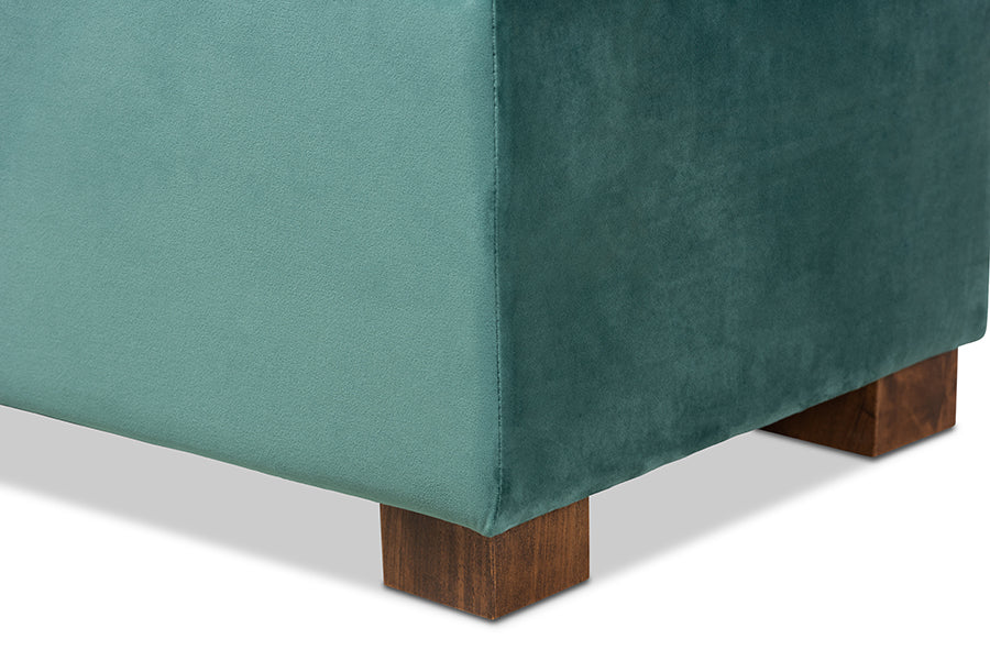 Baxton Studio Roanoke Modern and Contemporary Teal Blue Velvet Fabric Upholstered Grid-Tufted Storage Ottoman Bench