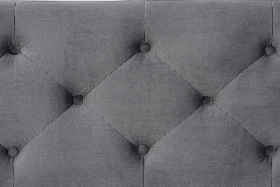 Baxton Studio Hannah Modern and Contemporary Grey Velvet Fabric Upholstered Button-Tufted Storage Ottoman Bench