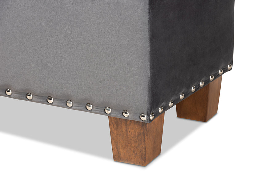 Baxton Studio Hannah Modern and Contemporary Grey Velvet Fabric Upholstered Button-Tufted Storage Ottoman Bench
