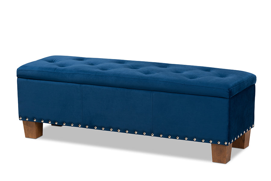 Baxton Studio Hannah Modern and Contemporary Navy Blue Velvet Fabric Upholstered Button-Tufted Storage Ottoman Bench