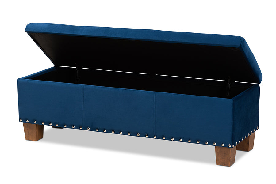Baxton Studio Hannah Modern and Contemporary Navy Blue Velvet Fabric Upholstered Button-Tufted Storage Ottoman Bench