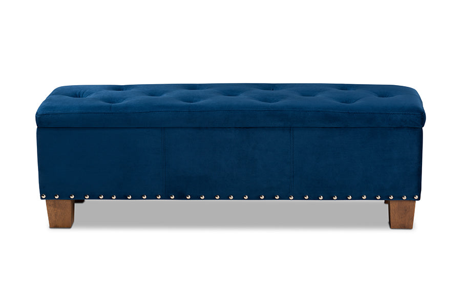 Baxton Studio Hannah Modern and Contemporary Navy Blue Velvet Fabric Upholstered Button-Tufted Storage Ottoman Bench