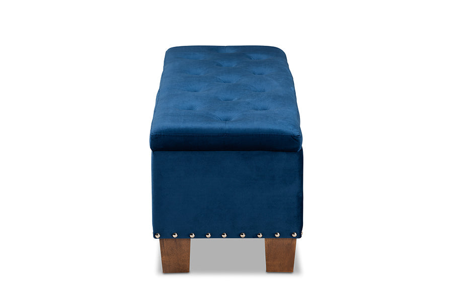 Baxton Studio Hannah Modern and Contemporary Navy Blue Velvet Fabric Upholstered Button-Tufted Storage Ottoman Bench