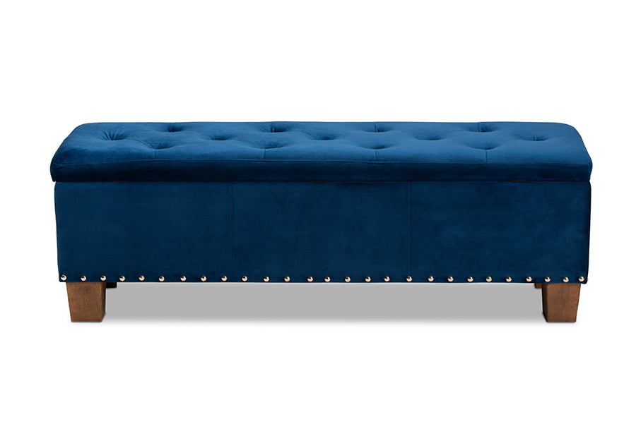 Baxton Studio Hannah Modern and Contemporary Navy Blue Velvet Fabric Upholstered Button-Tufted Storage Ottoman Bench