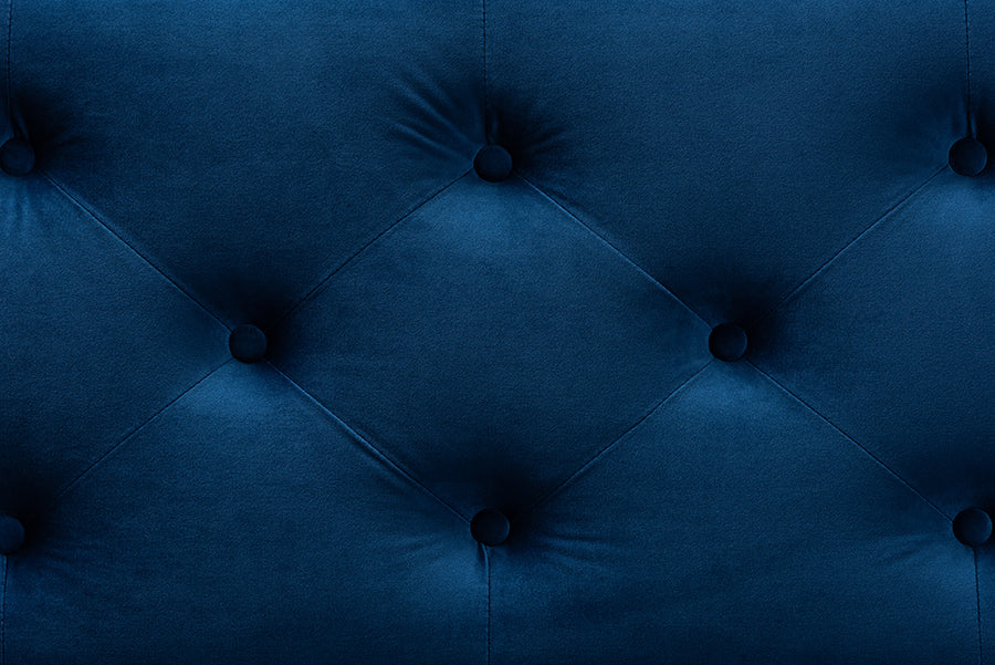 Baxton Studio Hannah Modern and Contemporary Navy Blue Velvet Fabric Upholstered Button-Tufted Storage Ottoman Bench