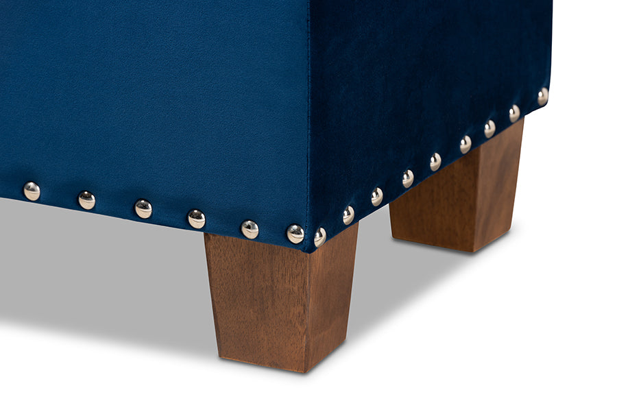 Baxton Studio Hannah Modern and Contemporary Navy Blue Velvet Fabric Upholstered Button-Tufted Storage Ottoman Bench