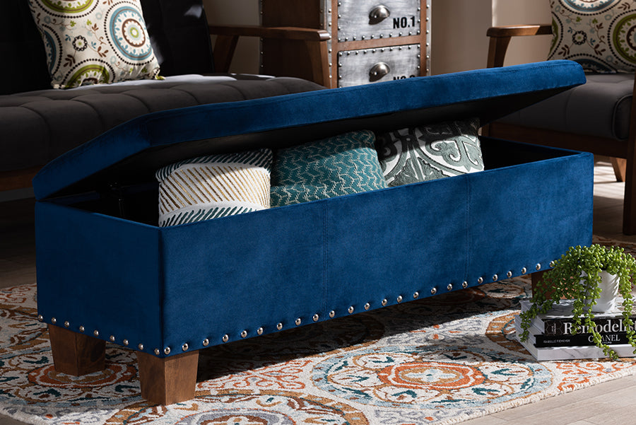 Baxton Studio Hannah Modern and Contemporary Navy Blue Velvet Fabric Upholstered Button-Tufted Storage Ottoman Bench