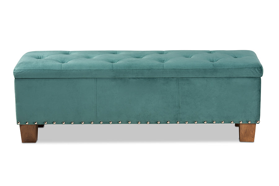 Baxton Studio Hannah Modern and Contemporary Teal Blue Velvet Fabric Upholstered Button-Tufted Storage Ottoman Bench