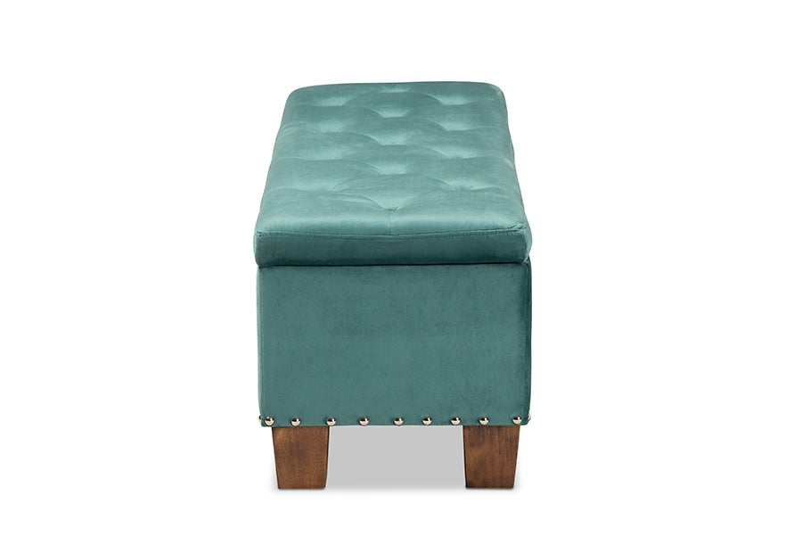 Baxton Studio Hannah Modern and Contemporary Teal Blue Velvet Fabric Upholstered Button-Tufted Storage Ottoman Bench