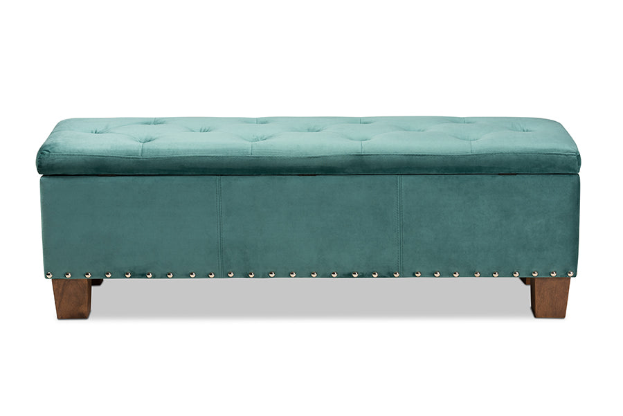 Baxton Studio Hannah Modern and Contemporary Teal Blue Velvet Fabric Upholstered Button-Tufted Storage Ottoman Bench
