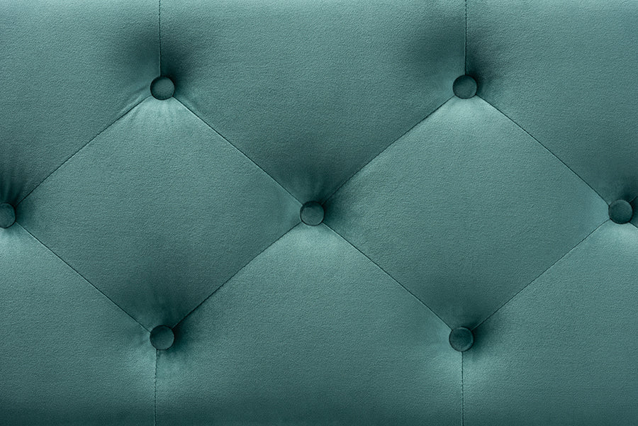Baxton Studio Hannah Modern and Contemporary Teal Blue Velvet Fabric Upholstered Button-Tufted Storage Ottoman Bench