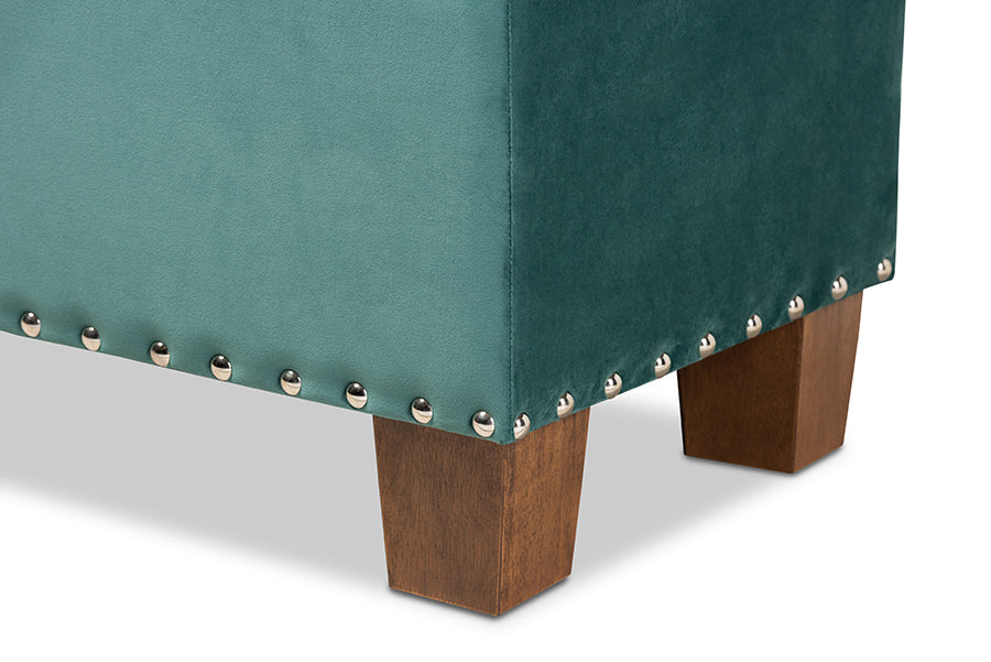 Baxton Studio Hannah Modern and Contemporary Teal Blue Velvet Fabric Upholstered Button-Tufted Storage Ottoman Bench