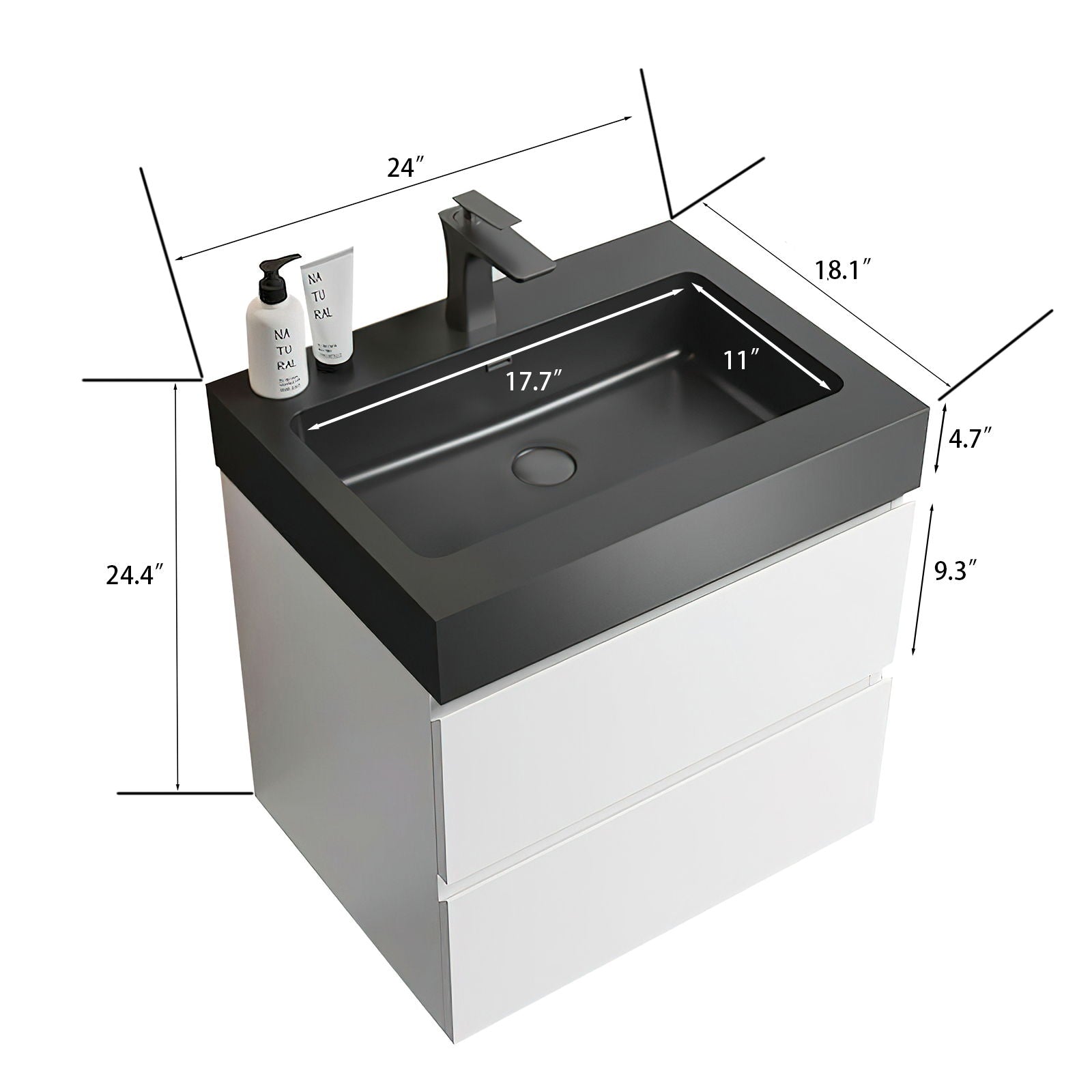 Alice - Bathroom Vanity With Large Storage, Sink Wall Mounted Floating Bathroom Vanity For Modern Bathroom, One-Piece Sink Basin Without Drain And Faucet