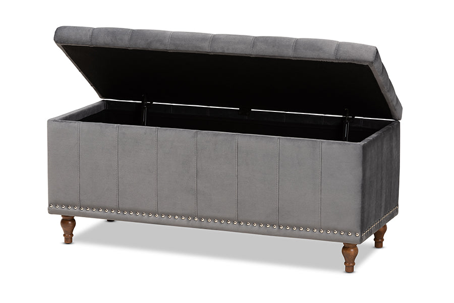 Baxton Studio Kaylee Modern and Contemporary Grey Velvet Fabric Upholstered Button-Tufted Storage Ottoman Bench
