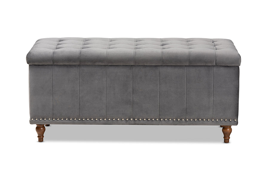 Baxton Studio Kaylee Modern and Contemporary Grey Velvet Fabric Upholstered Button-Tufted Storage Ottoman Bench