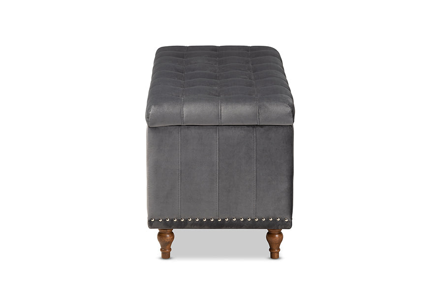 Baxton Studio Kaylee Modern and Contemporary Grey Velvet Fabric Upholstered Button-Tufted Storage Ottoman Bench