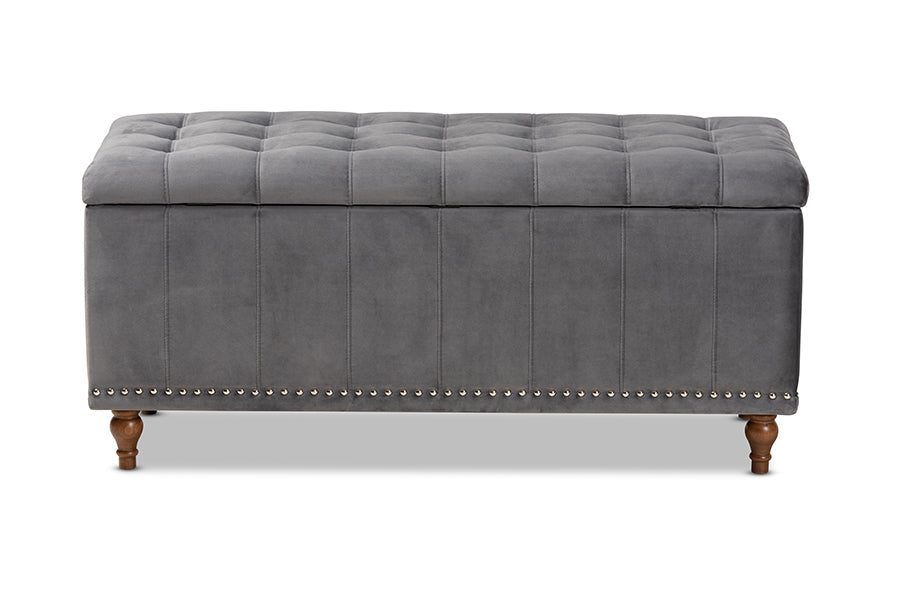 Baxton Studio Kaylee Modern and Contemporary Grey Velvet Fabric Upholstered Button-Tufted Storage Ottoman Bench