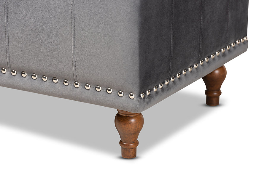 Baxton Studio Kaylee Modern and Contemporary Grey Velvet Fabric Upholstered Button-Tufted Storage Ottoman Bench
