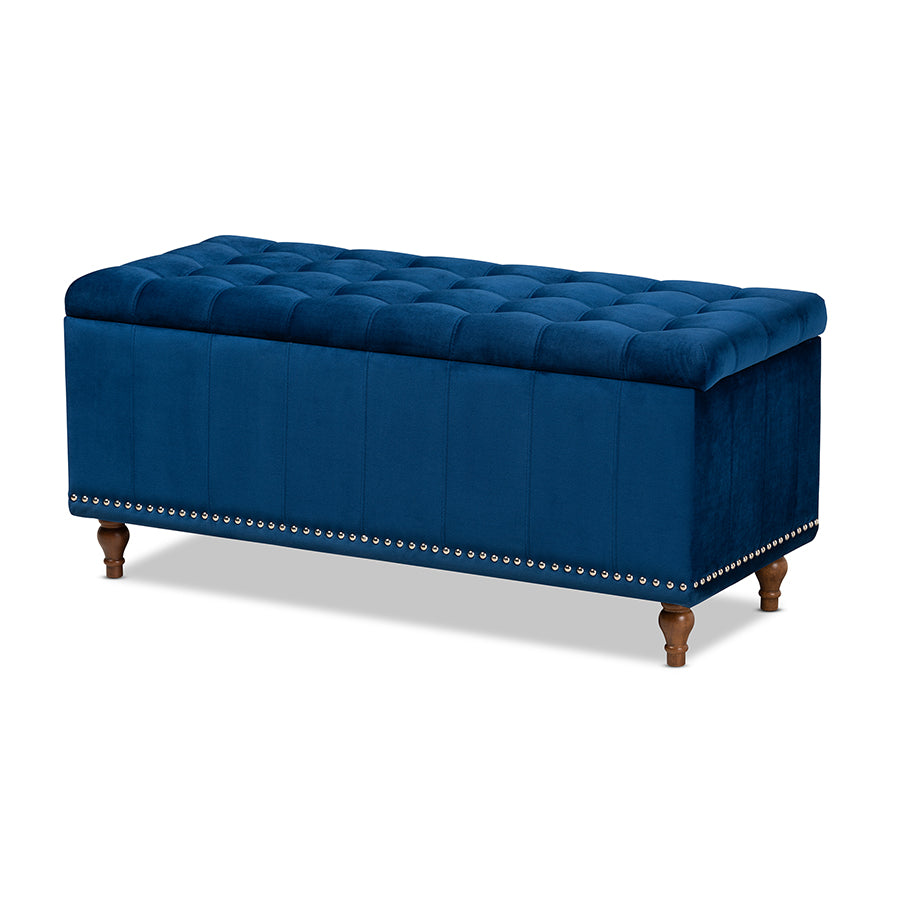 Baxton Studio Kaylee Modern and Contemporary Navy Blue Velvet Fabric Upholstered Button-Tufted Storage Ottoman Bench