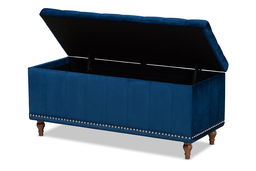 Baxton Studio Kaylee Modern and Contemporary Navy Blue Velvet Fabric Upholstered Button-Tufted Storage Ottoman Bench