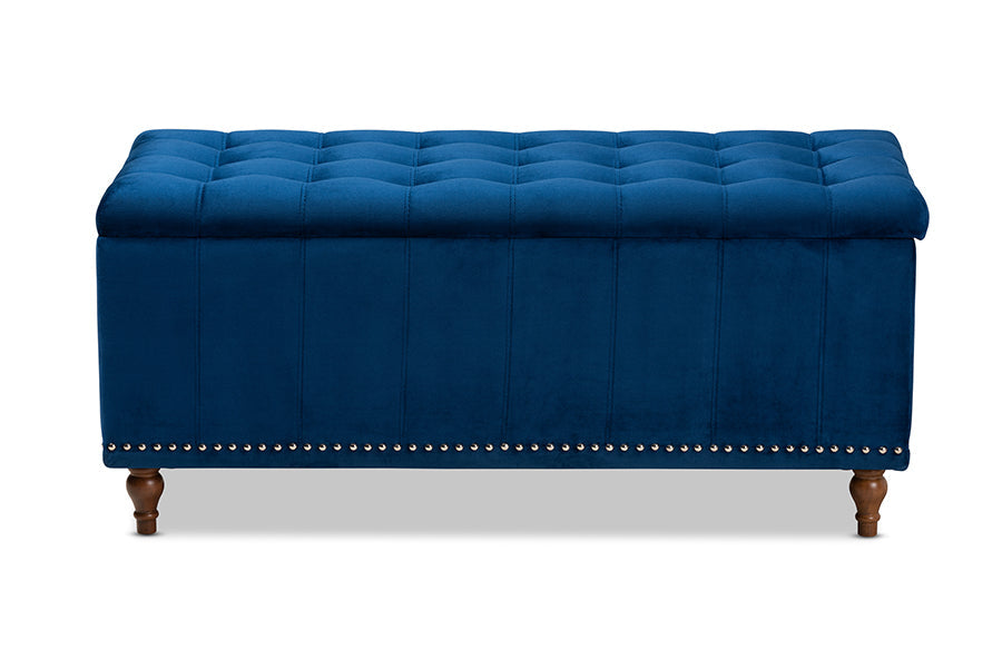 Baxton Studio Kaylee Modern and Contemporary Navy Blue Velvet Fabric Upholstered Button-Tufted Storage Ottoman Bench