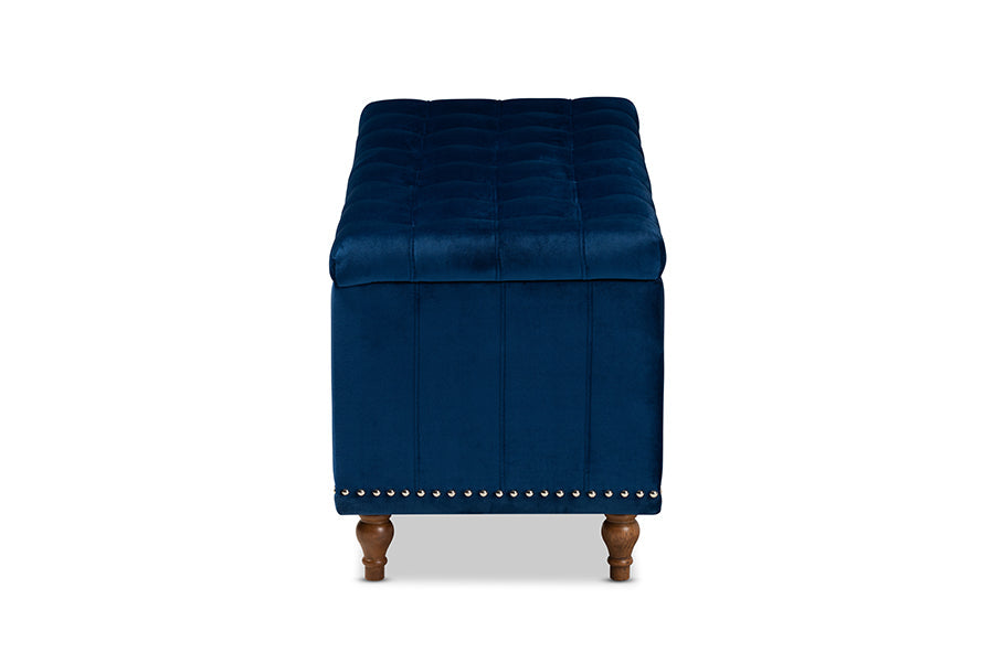 Baxton Studio Kaylee Modern and Contemporary Navy Blue Velvet Fabric Upholstered Button-Tufted Storage Ottoman Bench