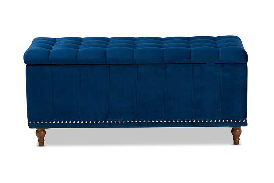 Baxton Studio Kaylee Modern and Contemporary Navy Blue Velvet Fabric Upholstered Button-Tufted Storage Ottoman Bench