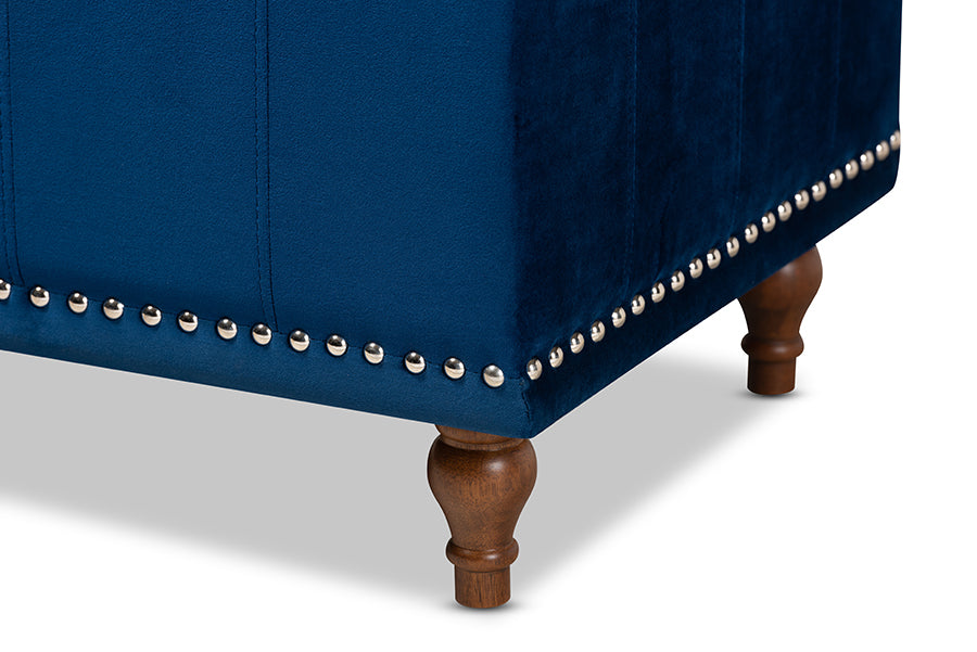 Baxton Studio Kaylee Modern and Contemporary Navy Blue Velvet Fabric Upholstered Button-Tufted Storage Ottoman Bench