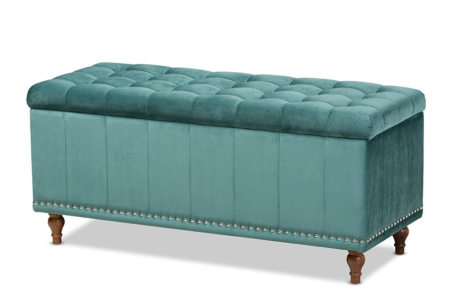 Baxton Studio Kaylee Modern and Contemporary Teal Blue Velvet Fabric Upholstered Button-Tufted Storage Ottoman Bench