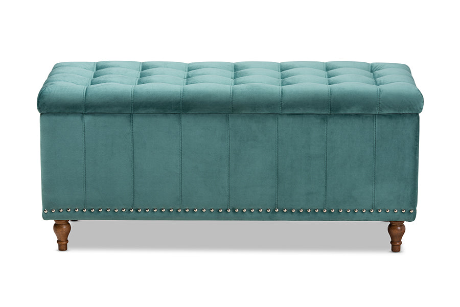 Baxton Studio Kaylee Modern and Contemporary Teal Blue Velvet Fabric Upholstered Button-Tufted Storage Ottoman Bench