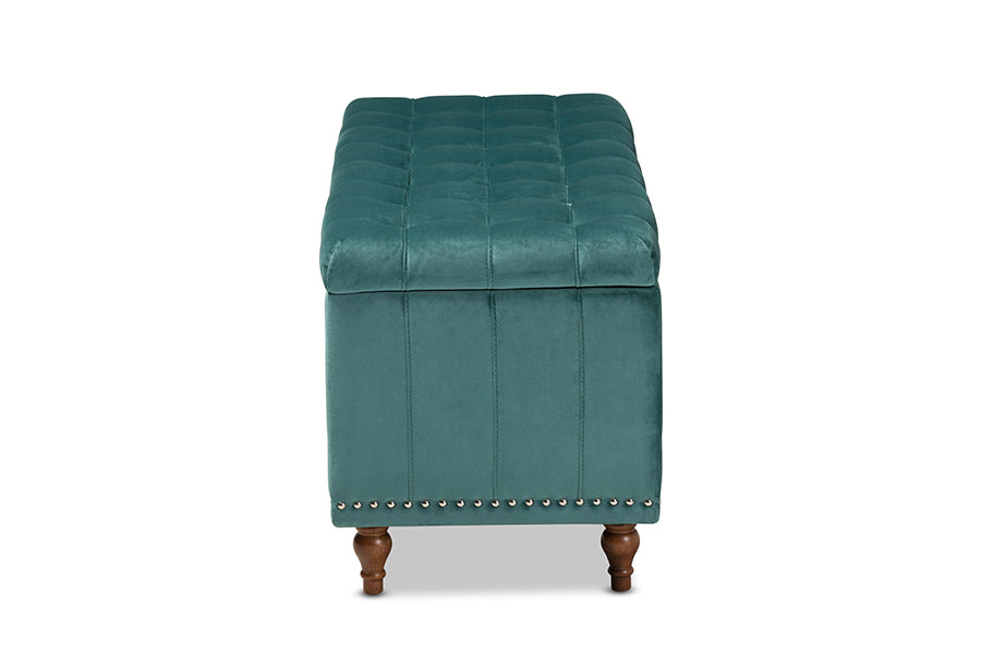 Baxton Studio Kaylee Modern and Contemporary Teal Blue Velvet Fabric Upholstered Button-Tufted Storage Ottoman Bench