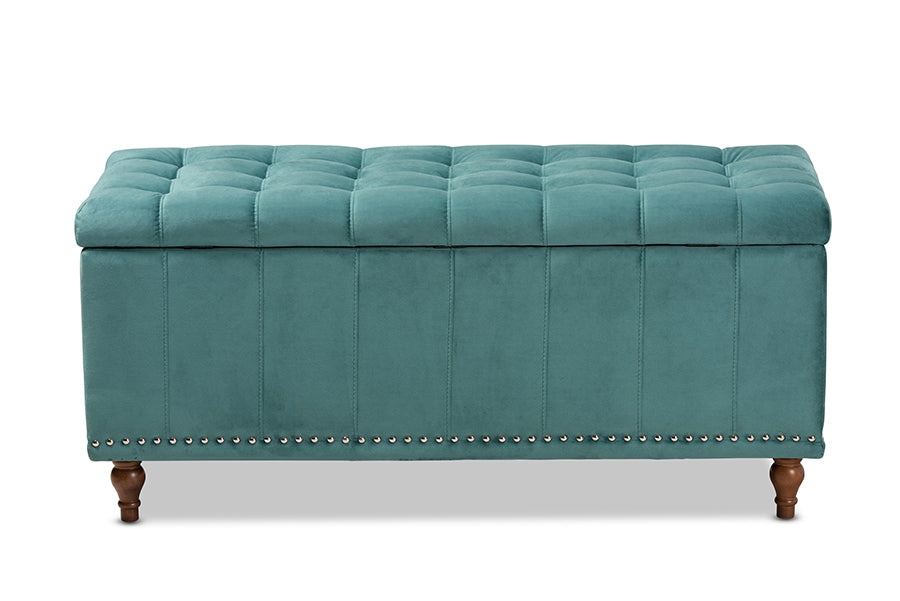Baxton Studio Kaylee Modern and Contemporary Teal Blue Velvet Fabric Upholstered Button-Tufted Storage Ottoman Bench